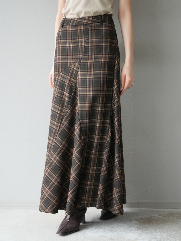 [予約]チェック柄マーメイドスカート/ブラウン