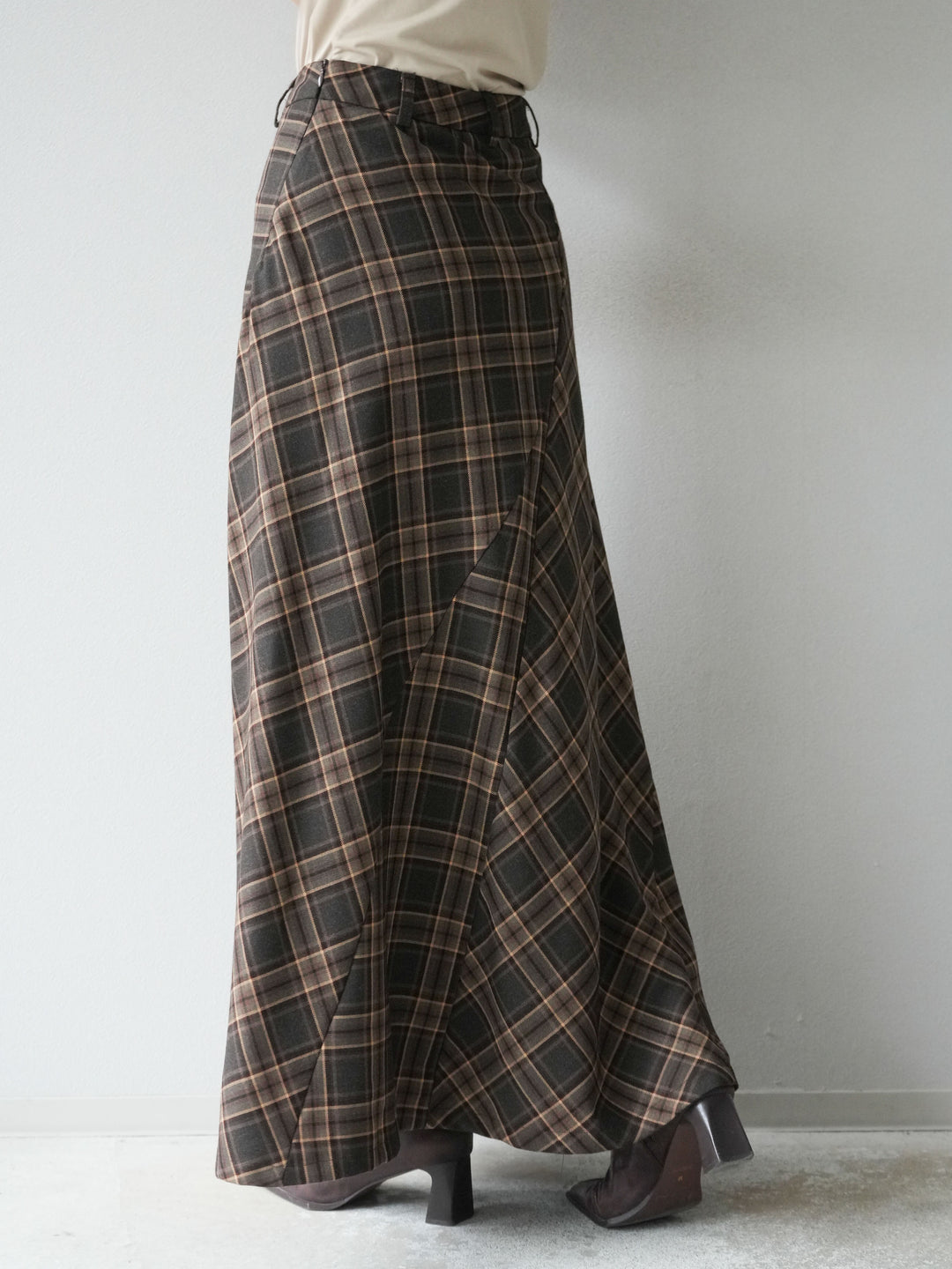 [予約]チェック柄マーメイドスカート/ブラウン