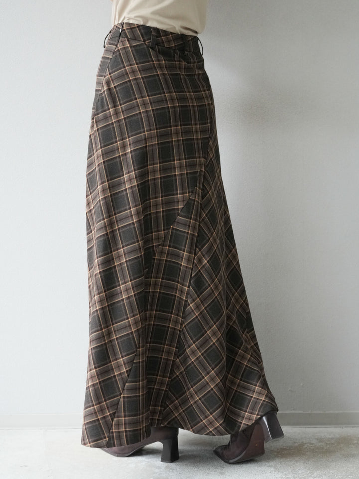[予約]チェック柄マーメイドスカート/ブラウン