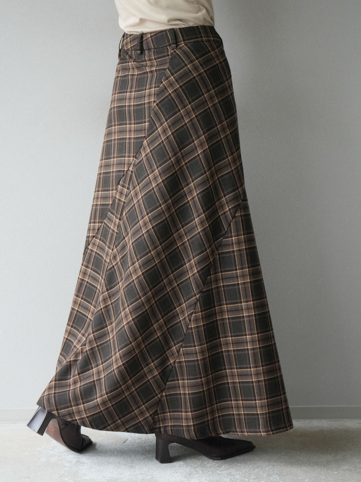 [予約]チェック柄マーメイドスカート/ブラウン