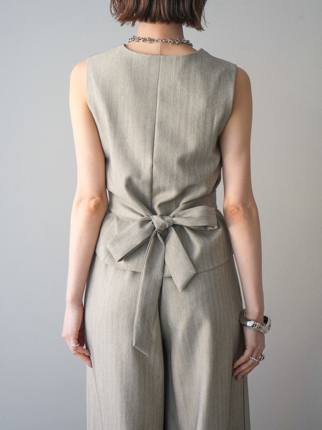 [予約]サイド切替ヘリンボーンベスト/beige