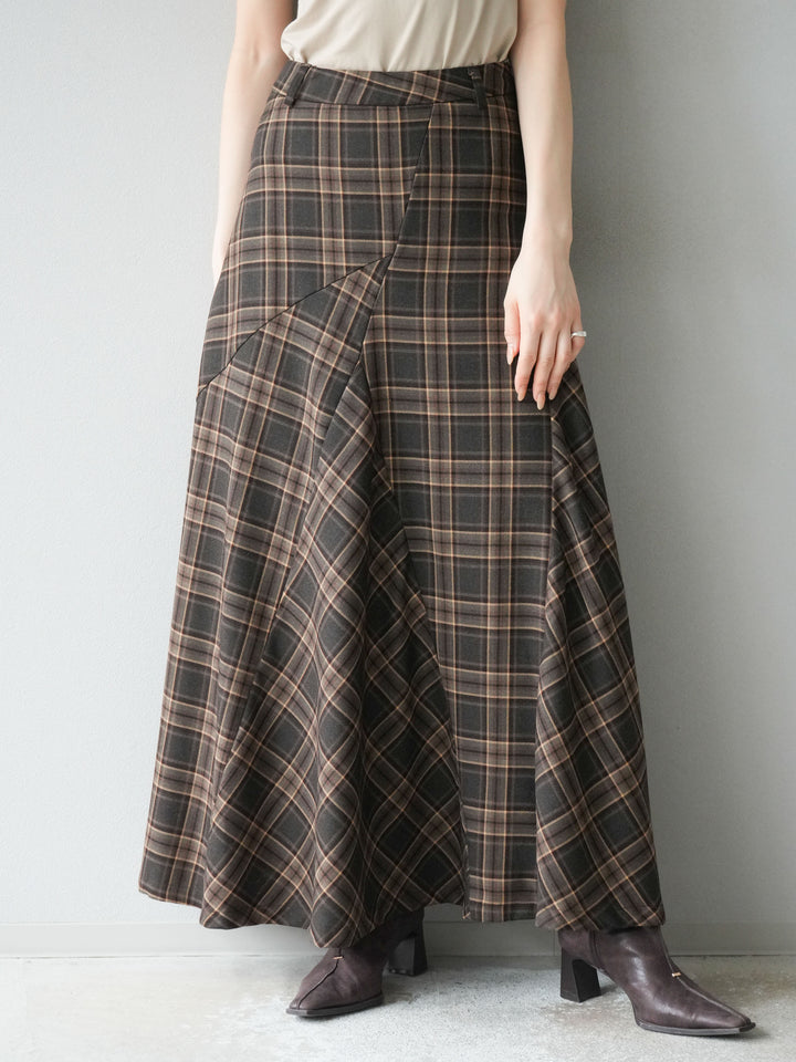 [予約]チェック柄マーメイドスカート/ブラウン
