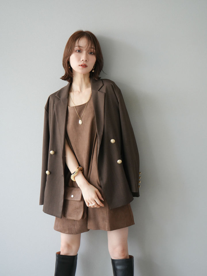 [套裝] 金色扣環斜紋雙排扣西裝外套 + 配件套裝（2 套）