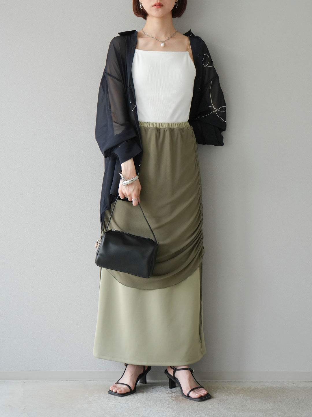 [予約]ペンタッチシフォンシャツ/ブラック