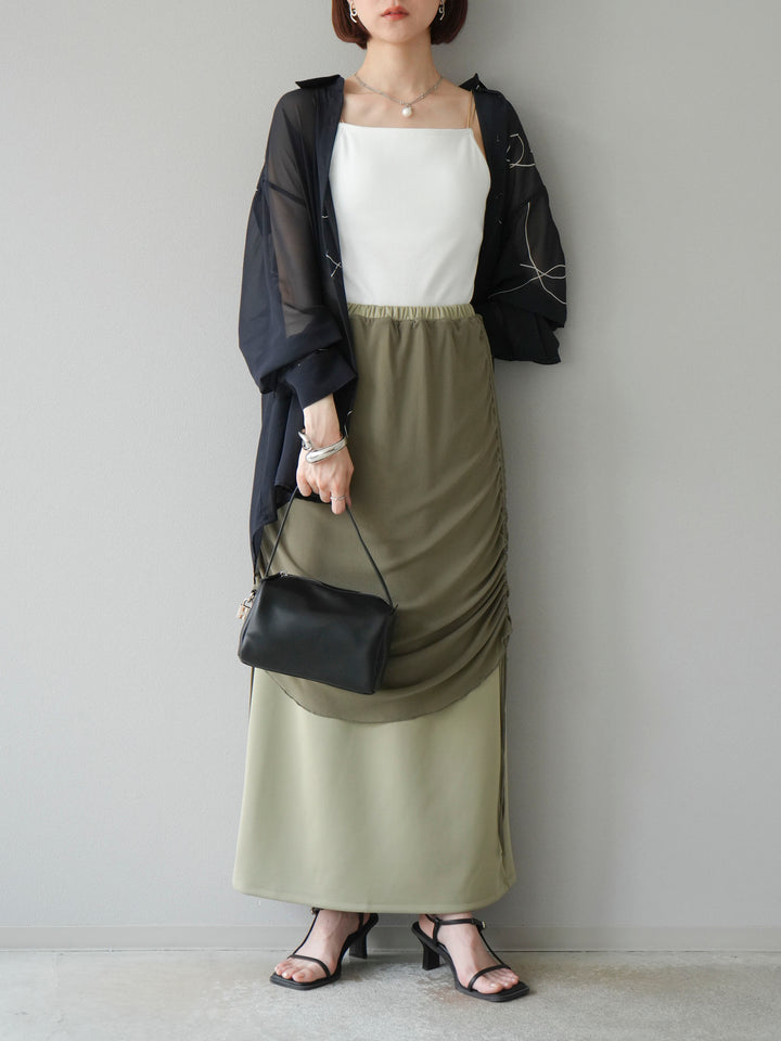 [予約]ペンタッチシフォンシャツ/ブラック