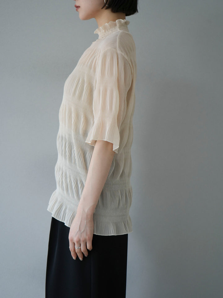 [Pre-order] Shirred Chiffon Half Sleeve Blouse/Ivory