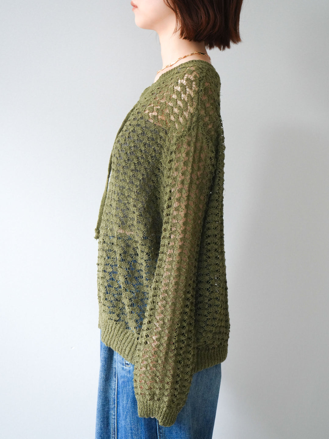 [予約]パネルメッシュニットトップス/khaki