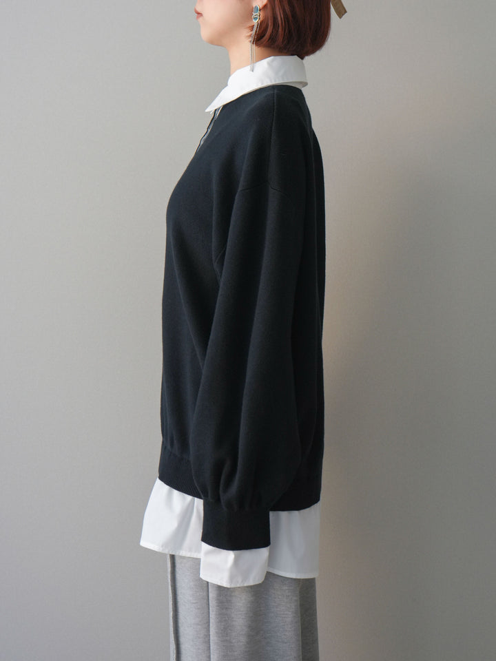 [予約]シャツドッキングオーバーニットプルオーバー/blackoff
