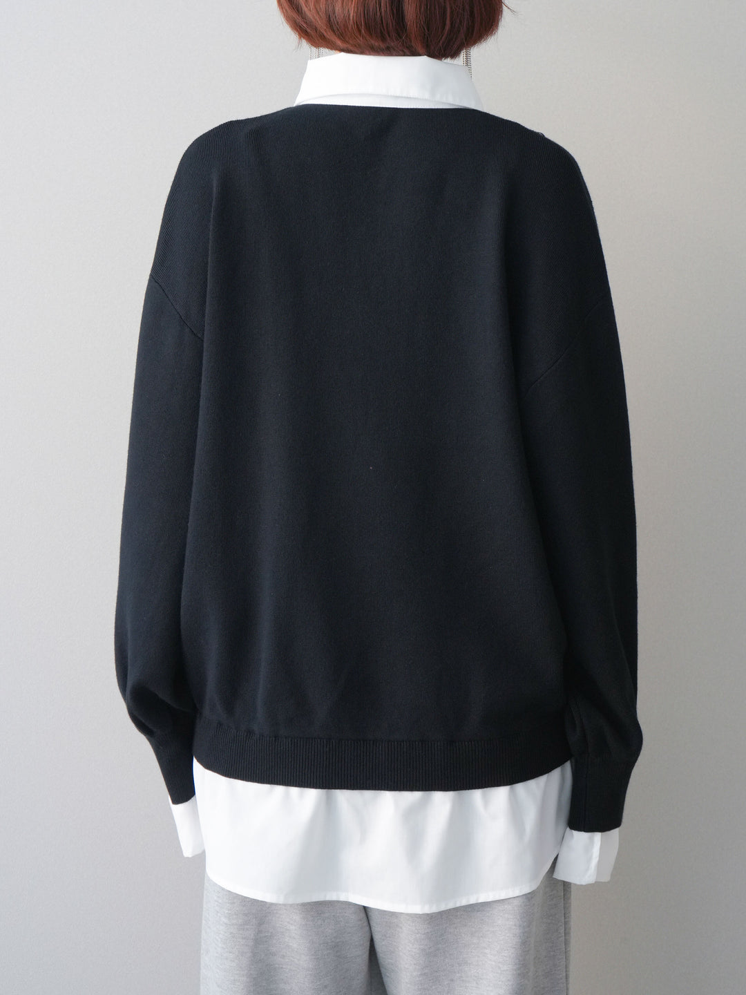 [予約]シャツドッキングオーバーニットプルオーバー/blackoff