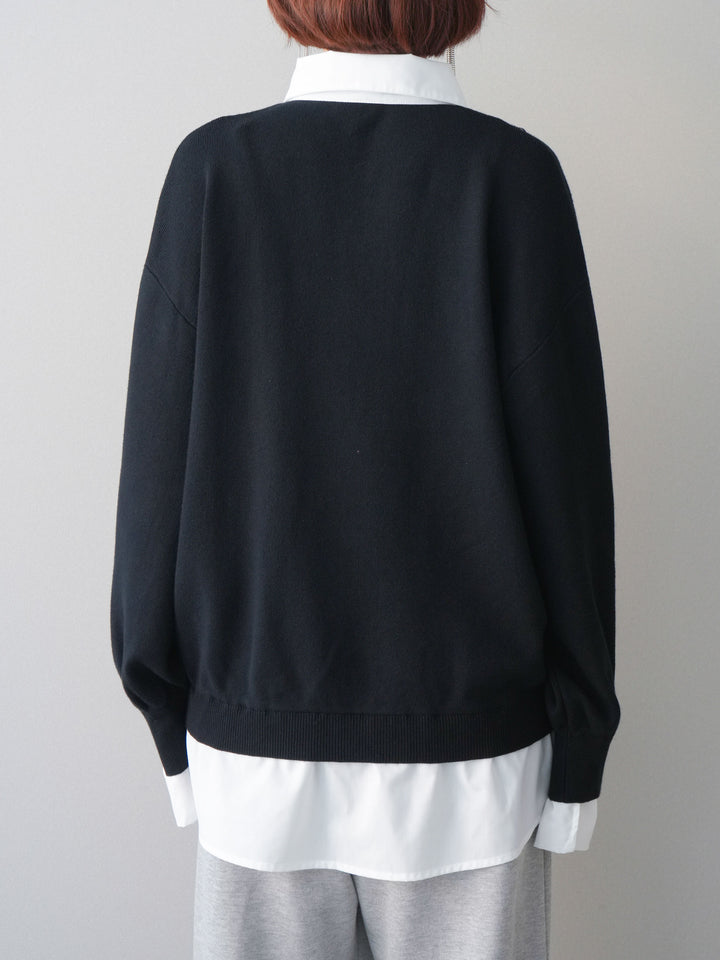 [予約]シャツドッキングオーバーニットプルオーバー/blackoff