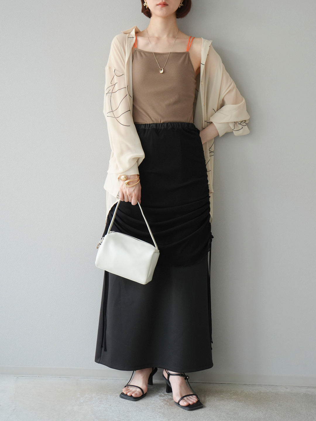 [予約]ペンタッチシフォンシャツ/アイボリー