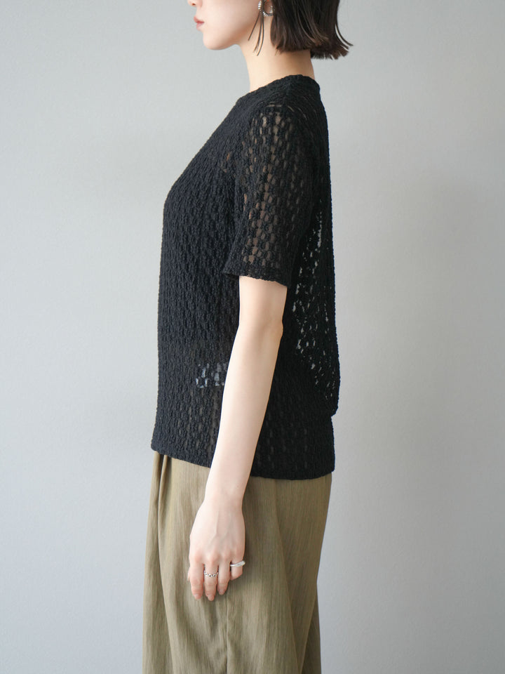 【預購】剪裁蕾絲T卹/黑色