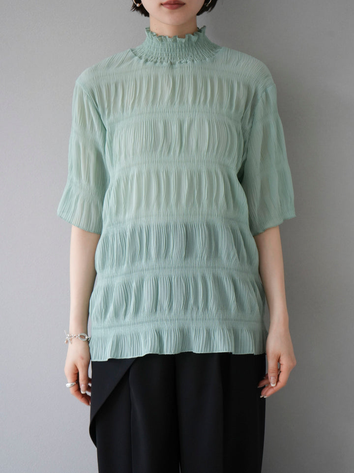 [Pre-order] Shirring Chiffon Half Sleeve Blouse/Mint