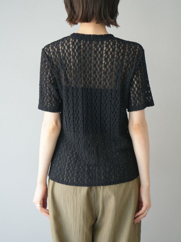 【預購】剪裁蕾絲T卹/黑色