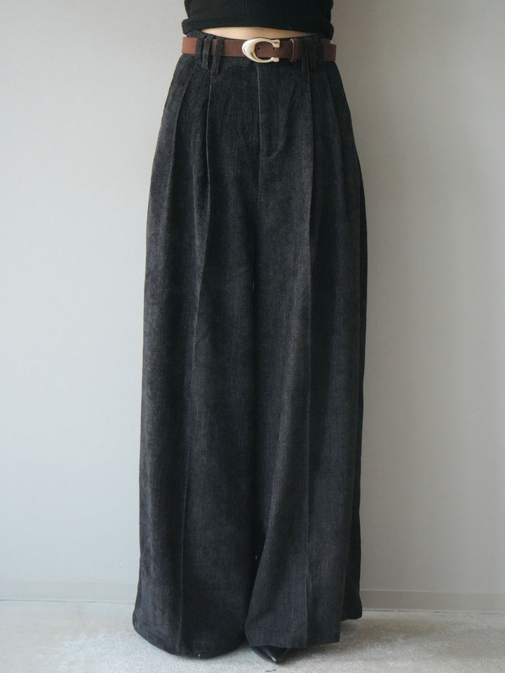 [予約]ベルト付ベルベットワイドパンツ/black