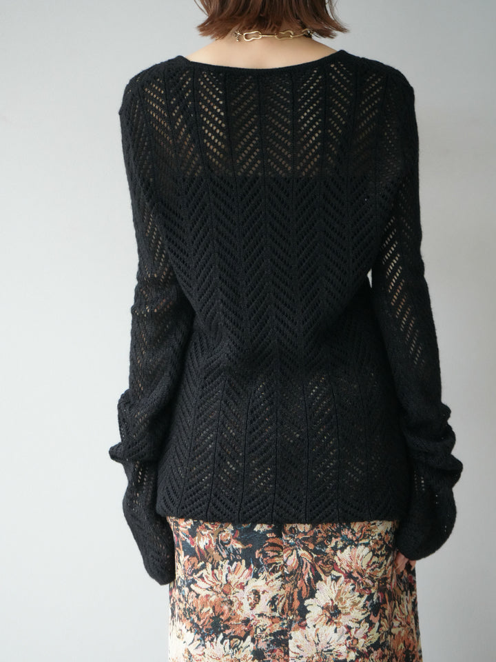 [予約]透かし編みニットトップス/ブラック