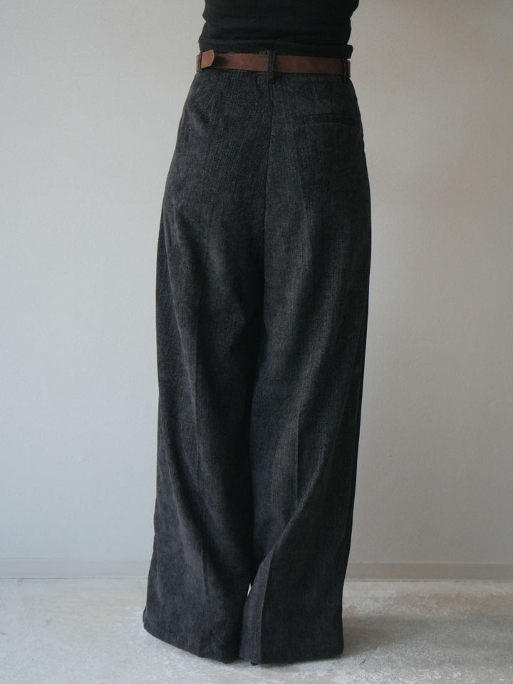[予約]ベルト付ベルベットワイドパンツ/black