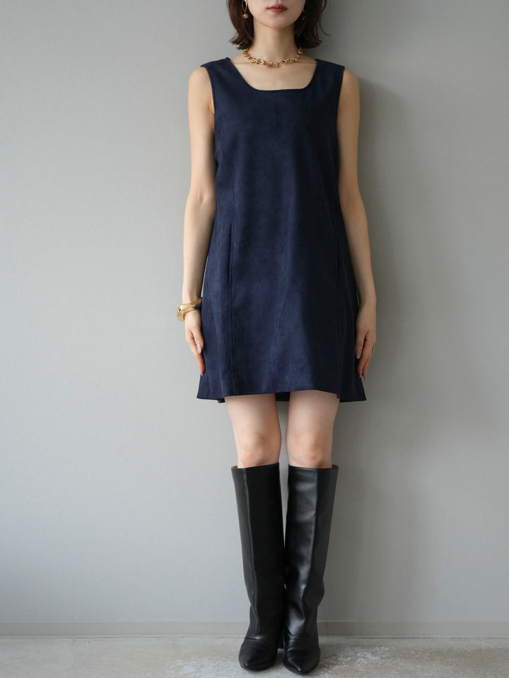 [予約]ショルダーポーチ付スウェードミニワンピース/ネイビー