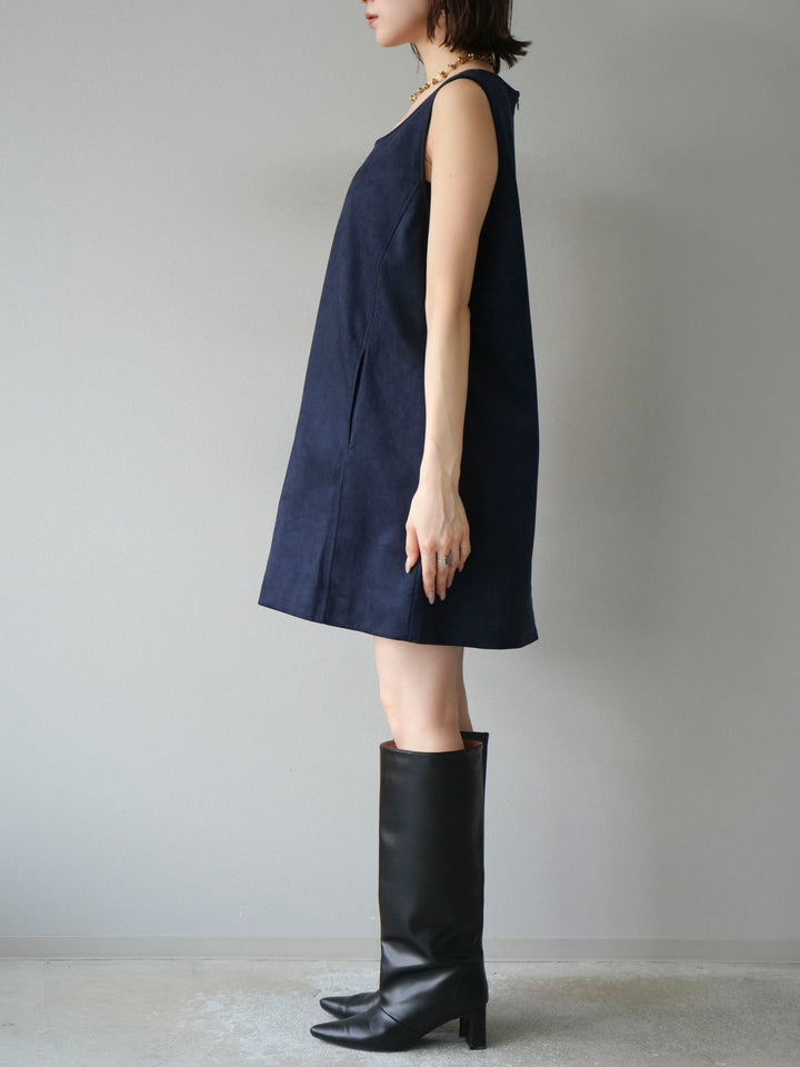 [予約]ショルダーポーチ付スウェードミニワンピース/ネイビー