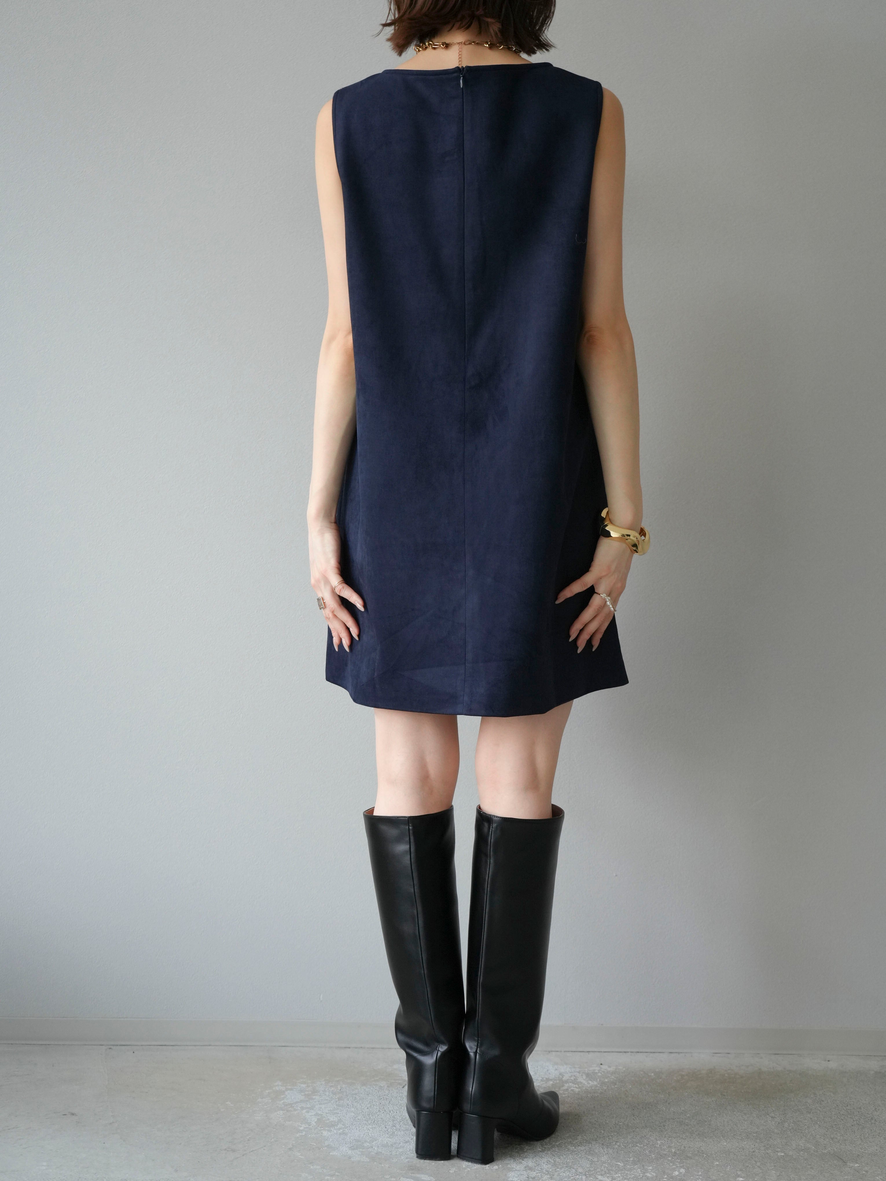 予約]ショルダーポーチ付スウェードミニワンピース/ネイビー – Lumier