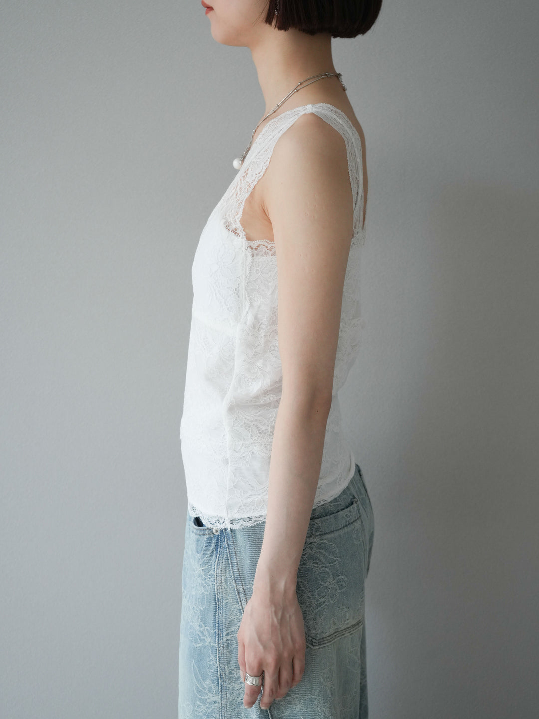 [予約]カップ付レースタンクトップ/ オフ