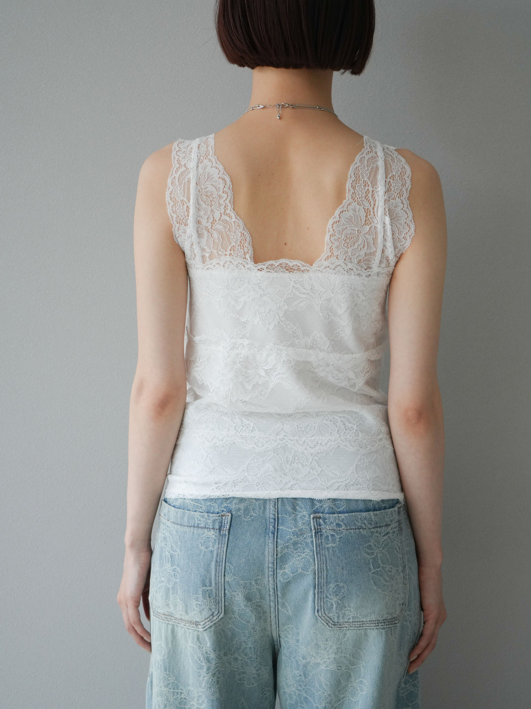 [予約]カップ付レースタンクトップ/ オフ