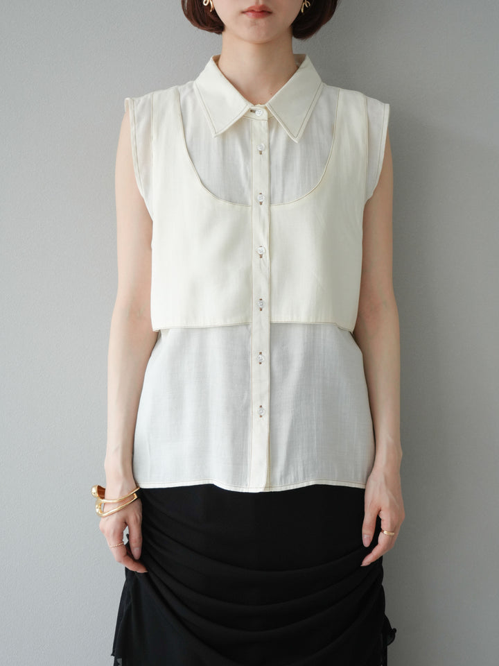 [予約]ステッチシアーレイヤードデザインブラウス/アイボリー