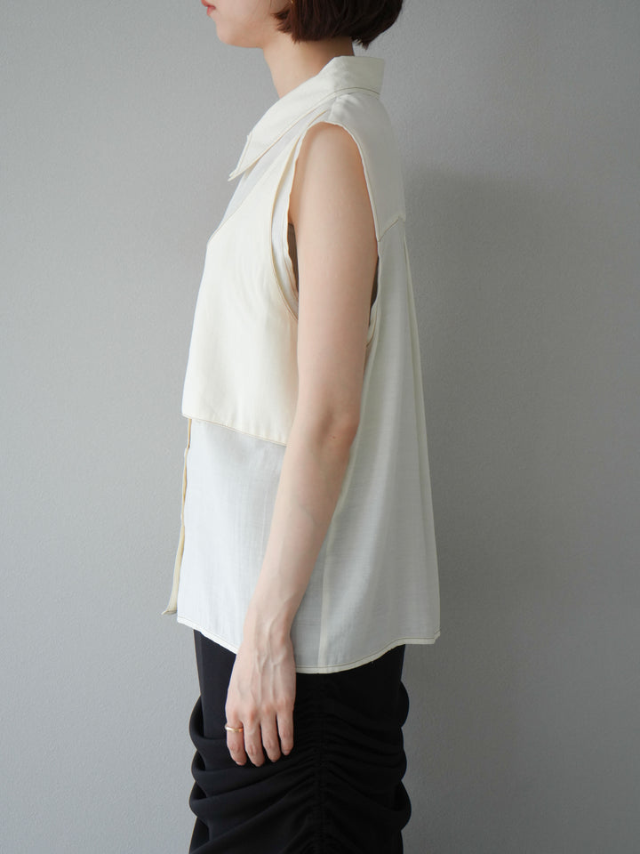 [予約]ステッチシアーレイヤードデザインブラウス/アイボリー