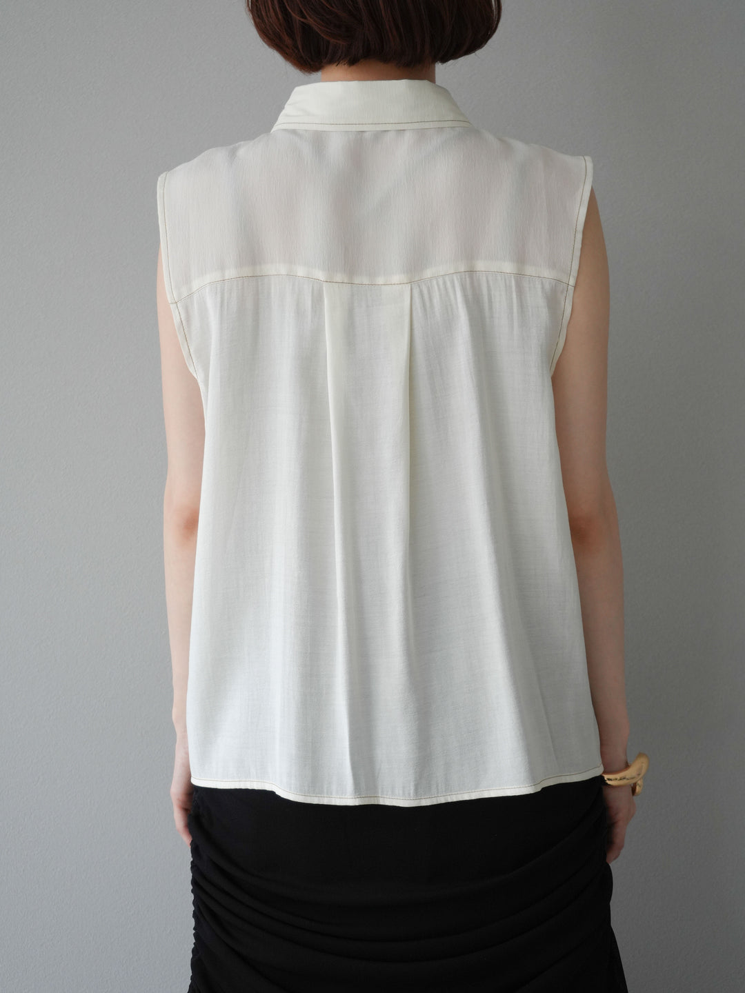 [予約]ステッチシアーレイヤードデザインブラウス/アイボリー