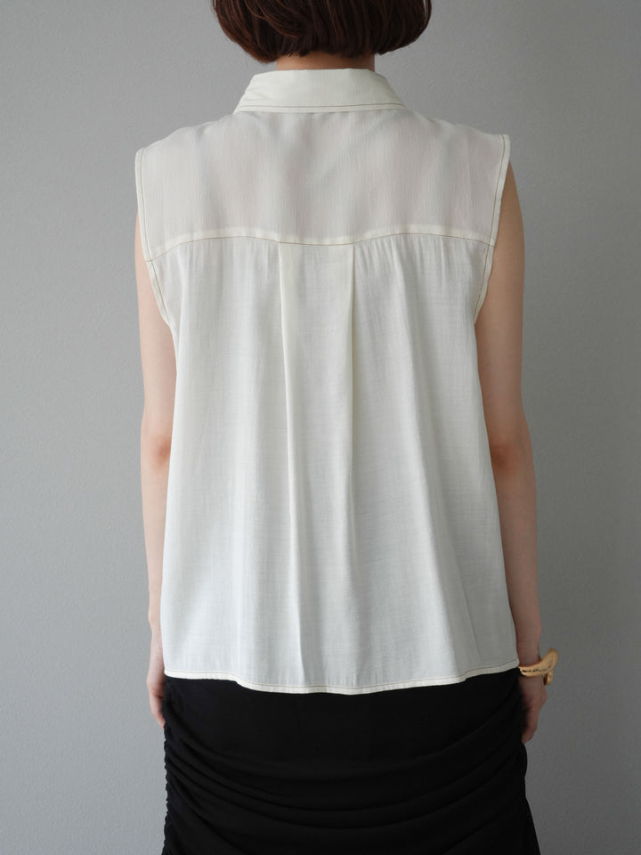 [予約]ステッチシアーレイヤードデザインブラウス/アイボリー