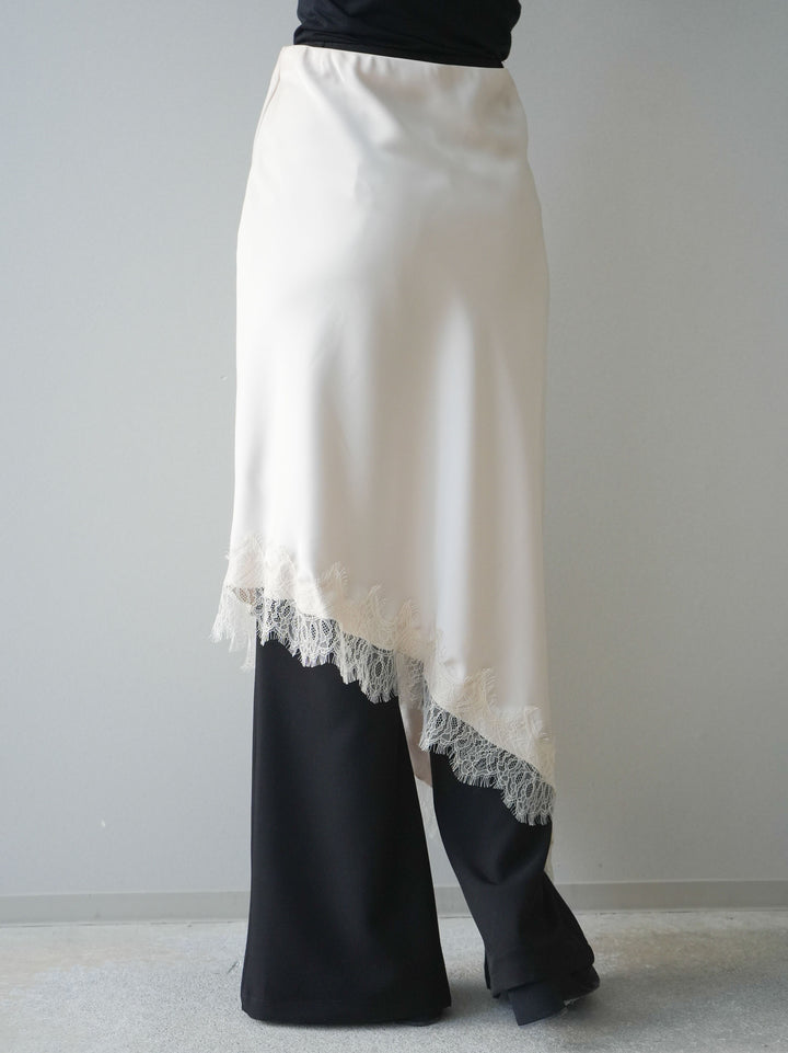 [予約]サテンライクアシメレーススカート/beige