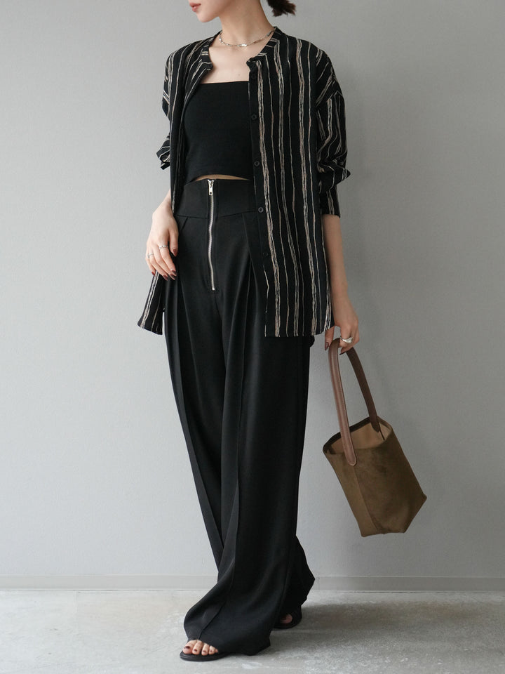 [予約]ペンタッチストライプ2WAYスリーブバンドカラーシャツ/ブラック