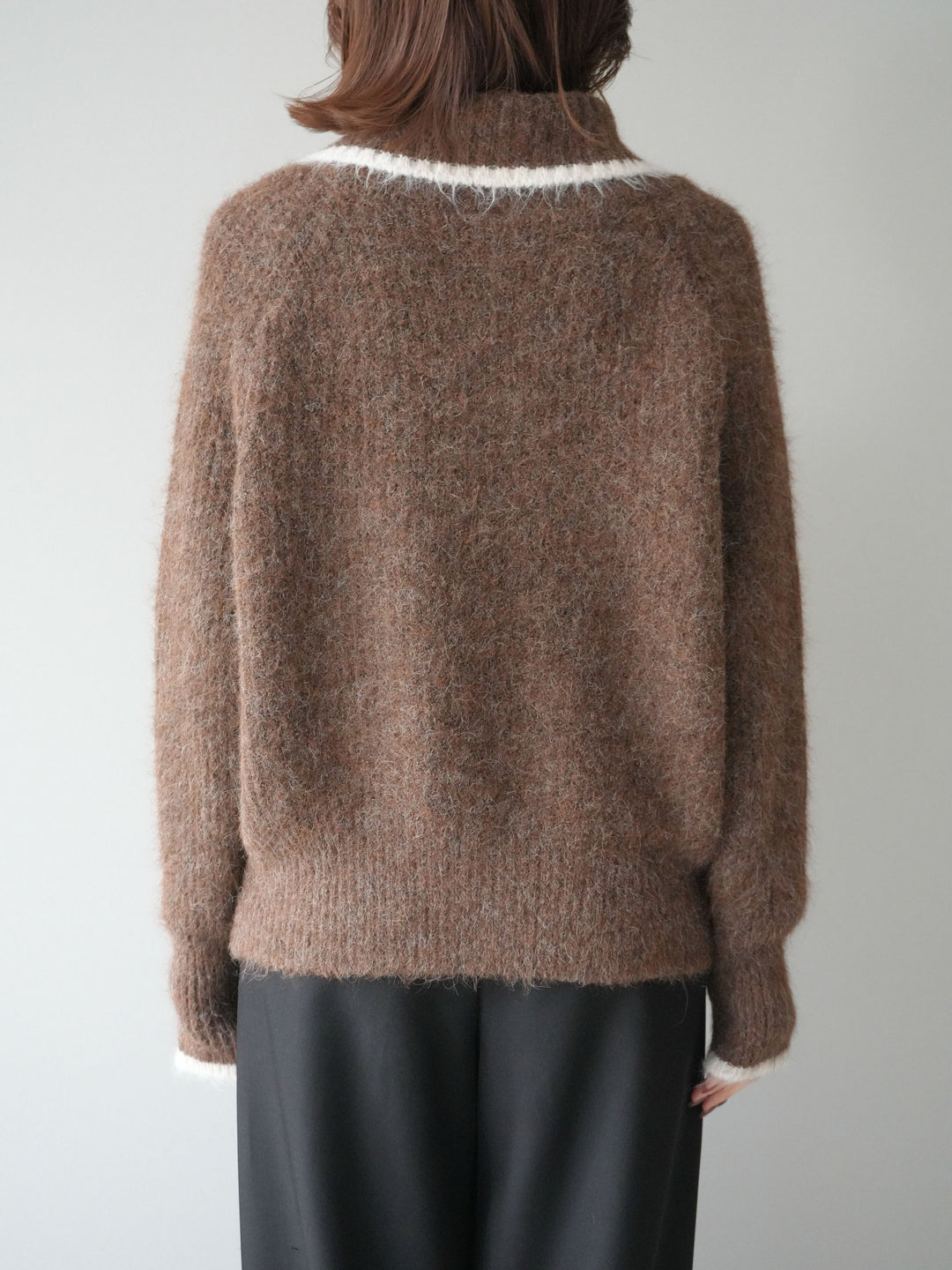 [予約]襟付きバイカラーミックスニットカーディガン/brown