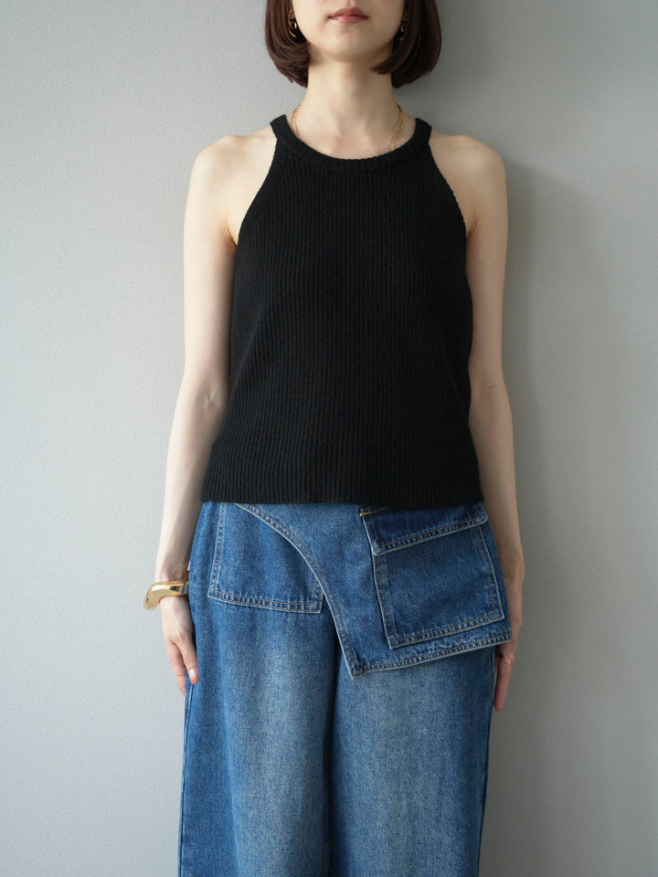 [予約]リブニットアメスリタンクトップ/ブラック