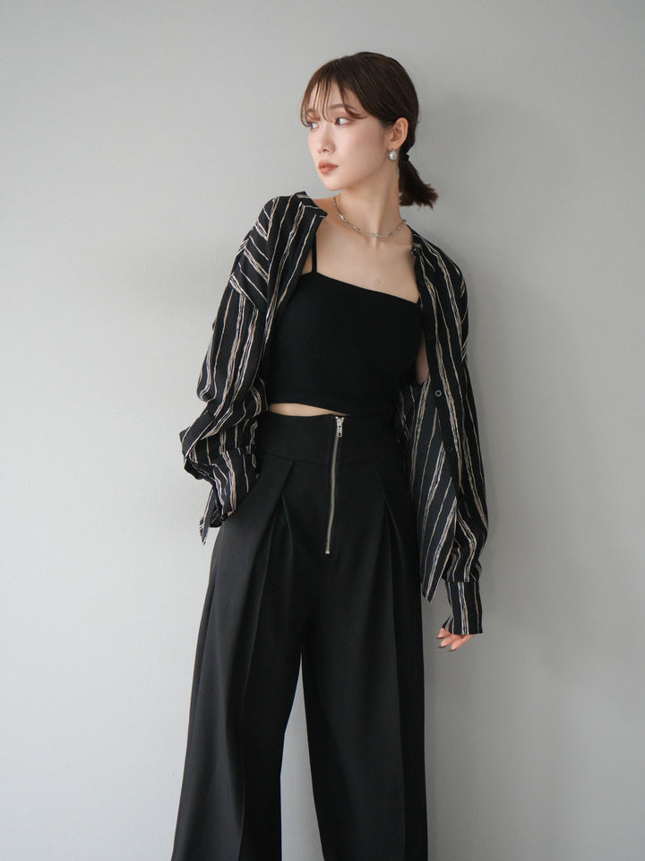 [予約]ペンタッチストライプ2WAYスリーブバンドカラーシャツ/ブラック