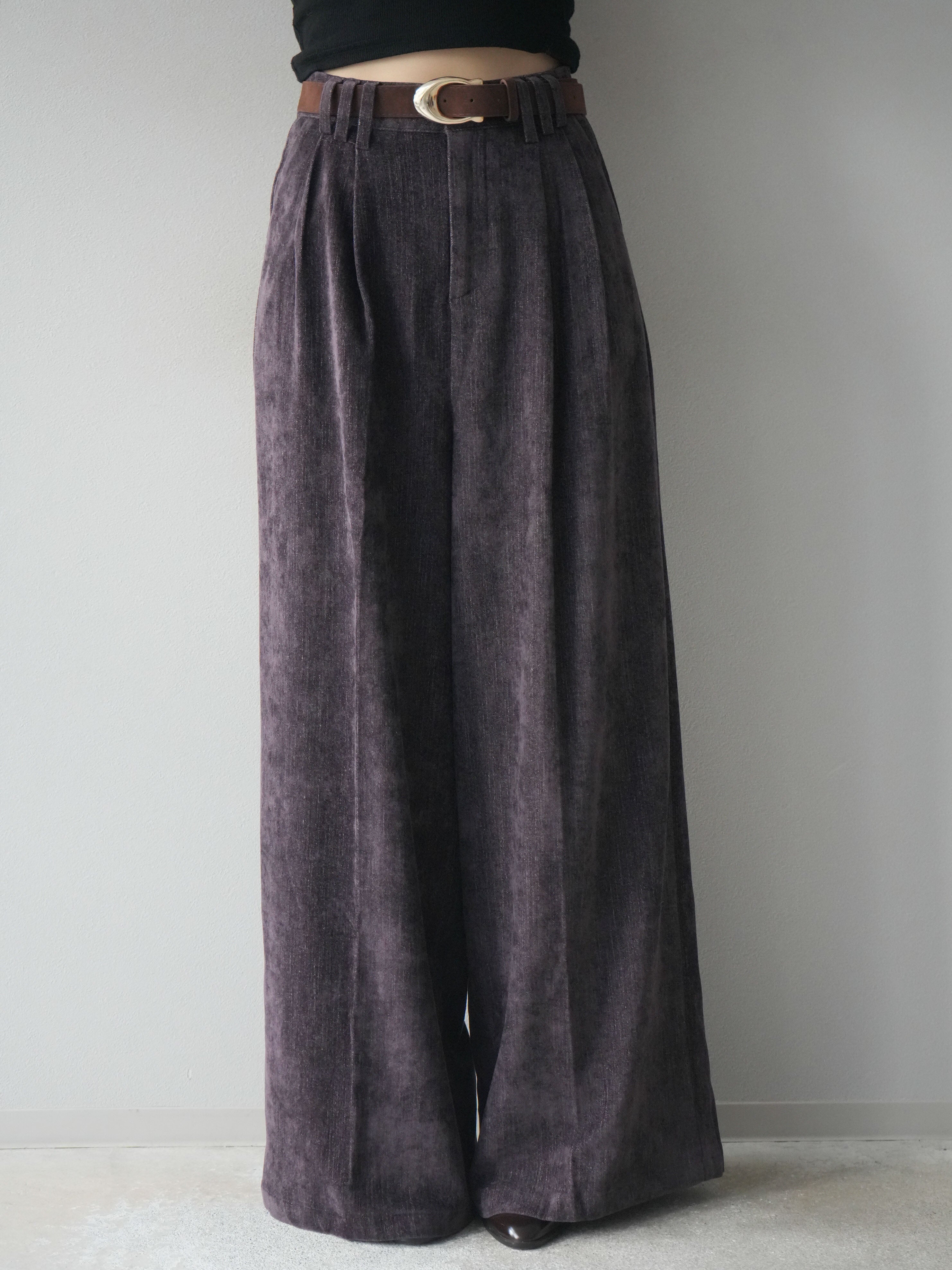 【完売】BELVET ベルベット　迷彩ワイドパンツ　Lサイズ 予約]ベルト付ベルベットワイドパンツ/purple – Lumier