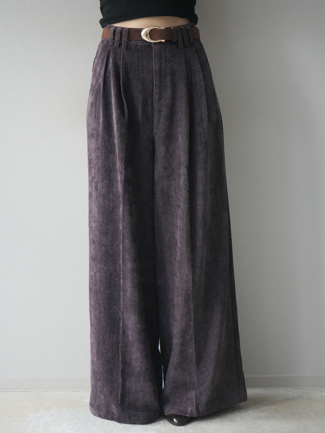 [予約]ベルト付ベルベットワイドパンツ/purple