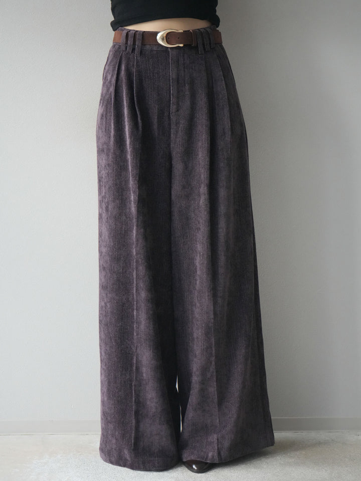 [予約]ベルト付ベルベットワイドパンツ/purple