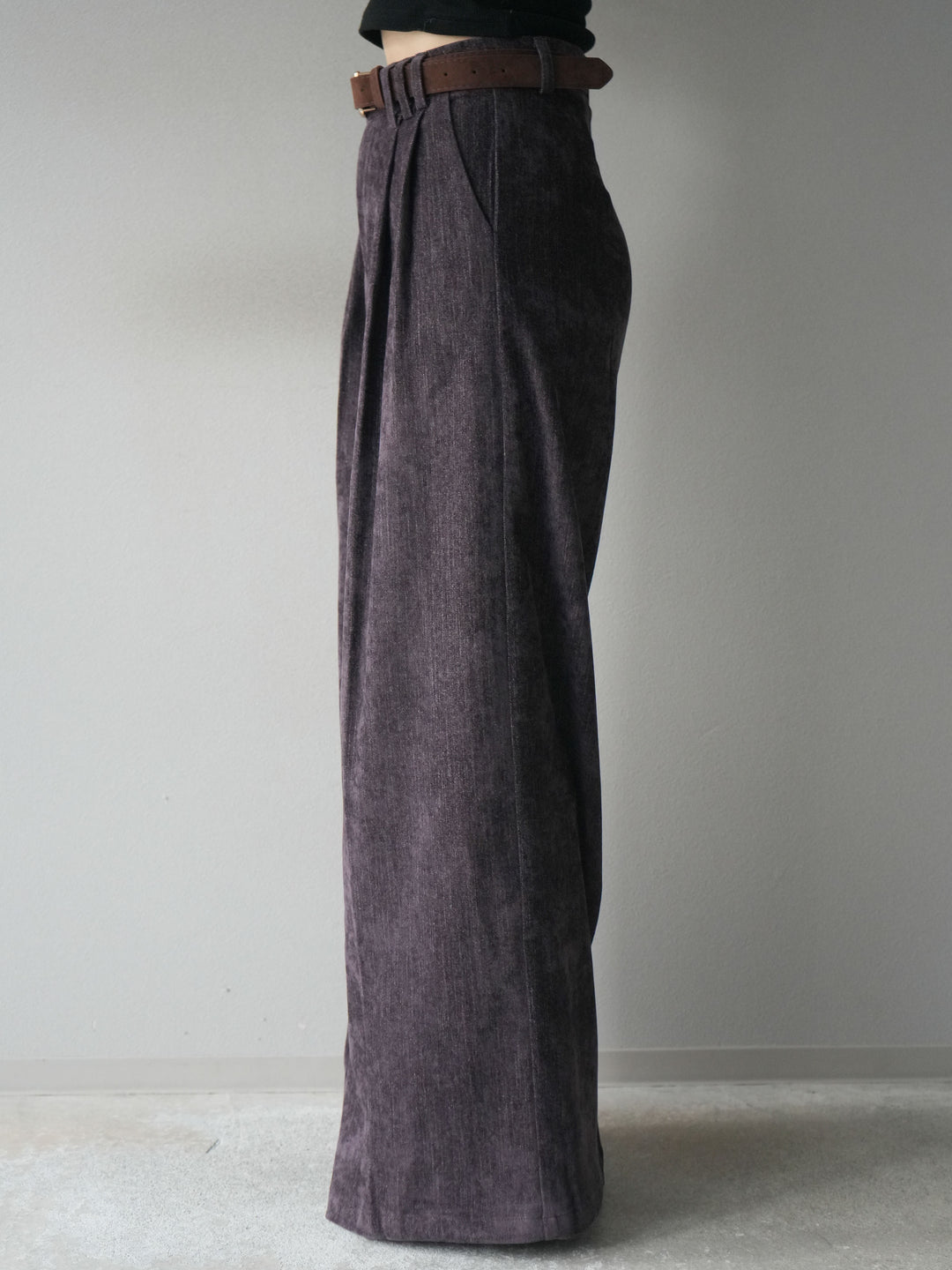 [予約]ベルト付ベルベットワイドパンツ/purple