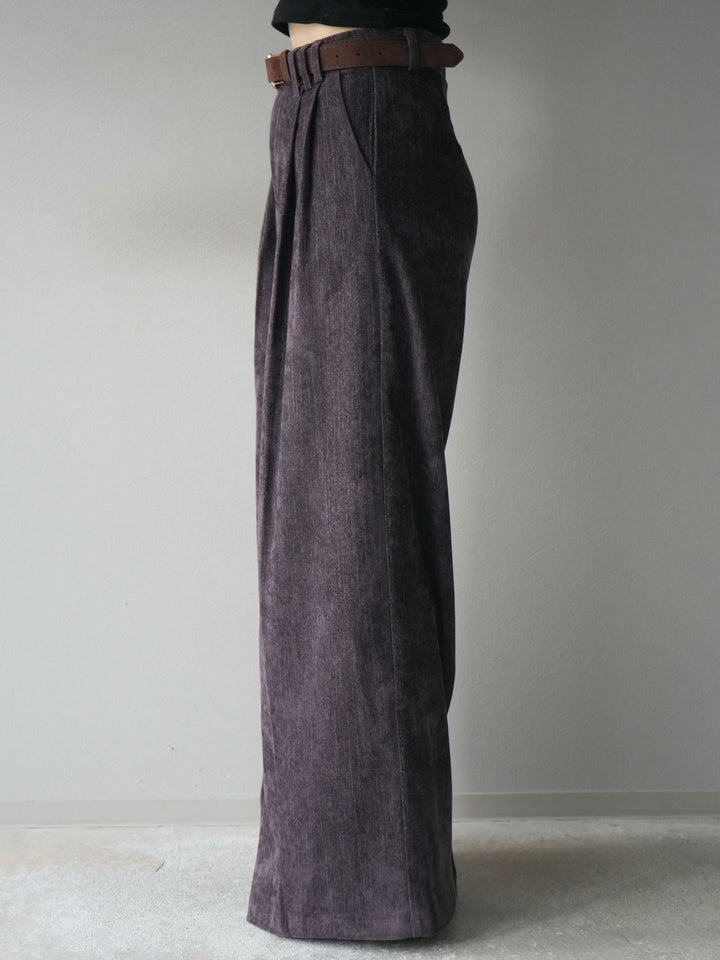 [予約]ベルト付ベルベットワイドパンツ/purple