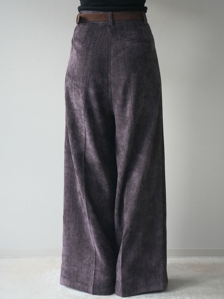 [予約]ベルト付ベルベットワイドパンツ/purple