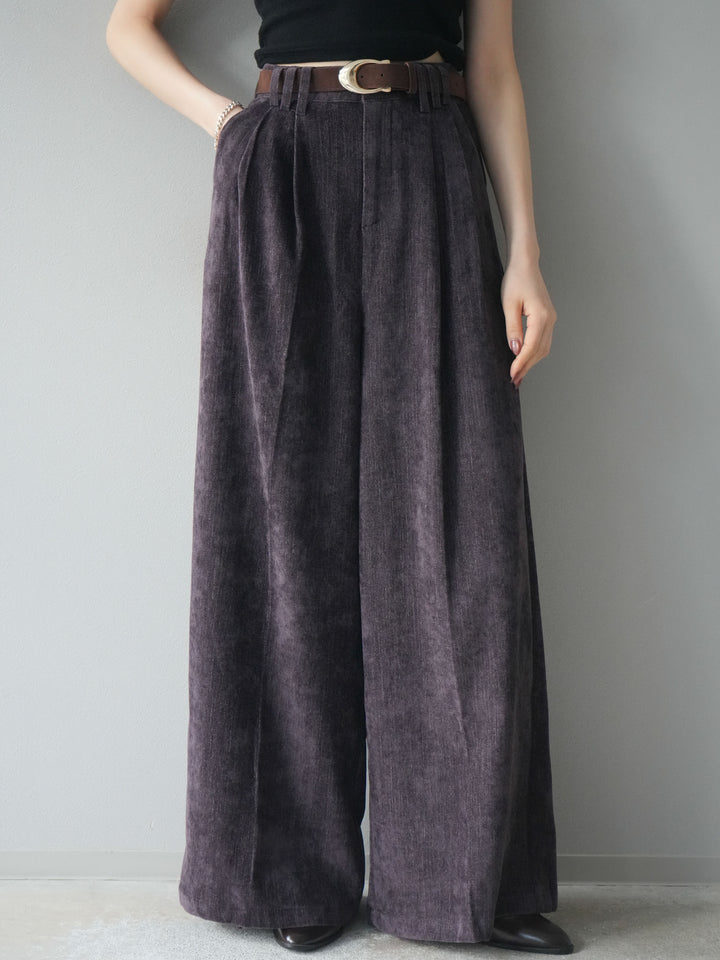 [予約]ベルト付ベルベットワイドパンツ/purple