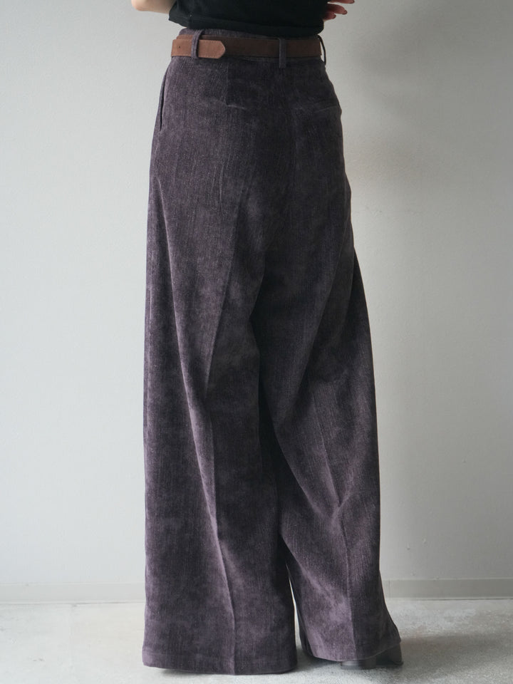 [予約]ベルト付ベルベットワイドパンツ/purple