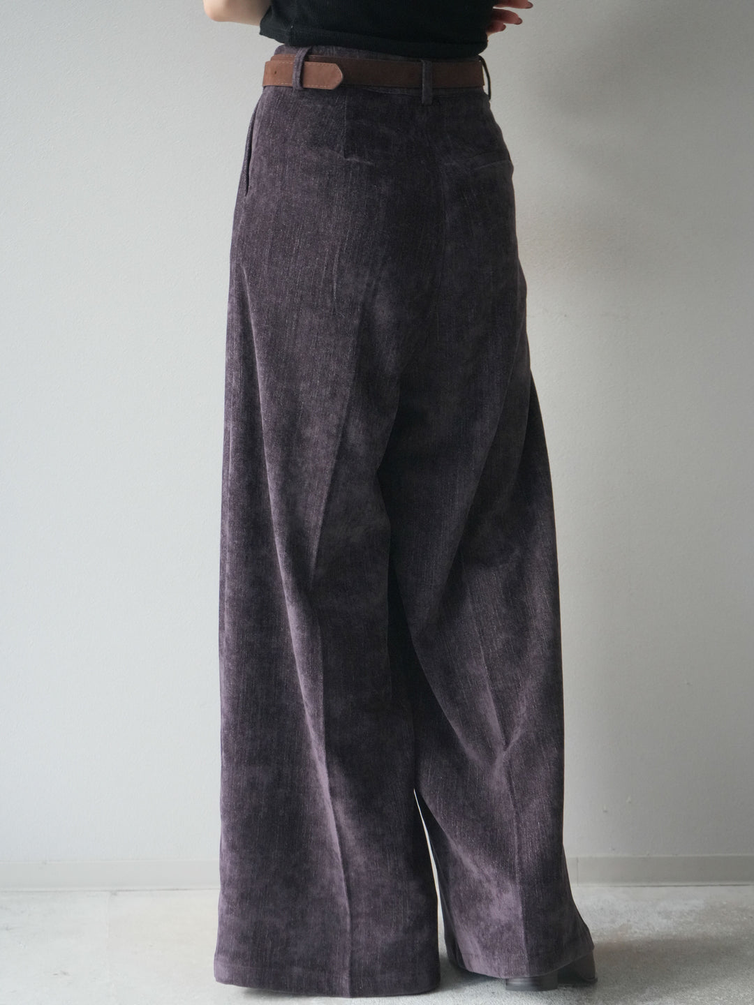 [予約]ベルト付ベルベットワイドパンツ/purple