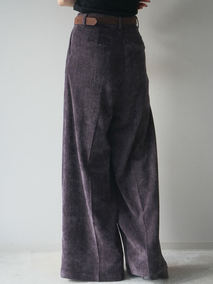 [予約]ベルト付ベルベットワイドパンツ/purple