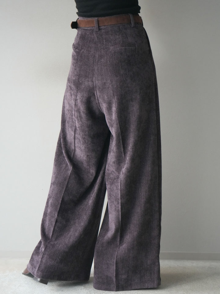 [予約]ベルト付ベルベットワイドパンツ/purple