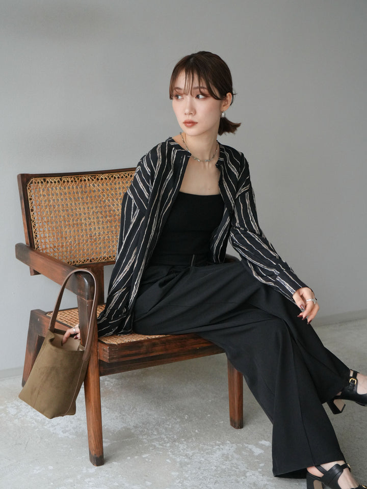 [予約]ペンタッチストライプ2WAYスリーブバンドカラーシャツ/ブラック