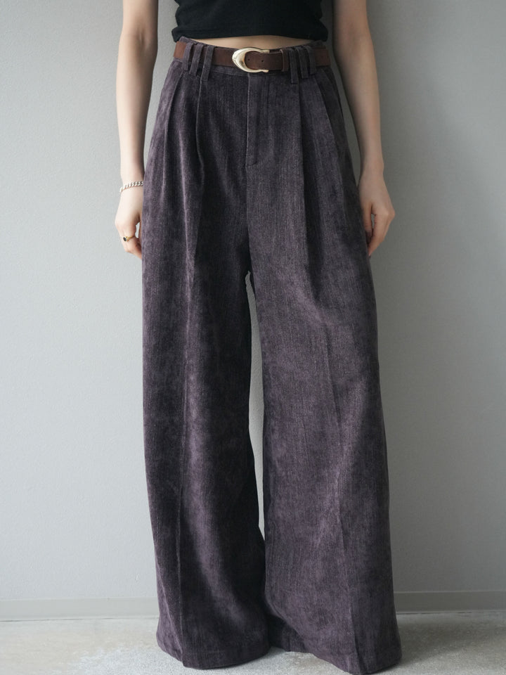 [予約]ベルト付ベルベットワイドパンツ/purple