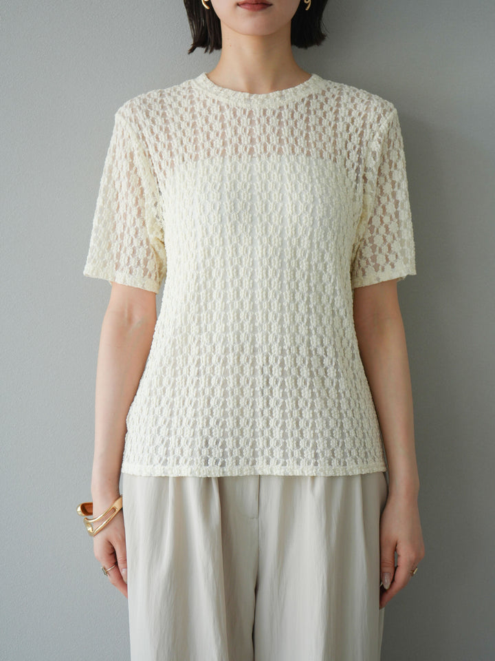 【預購】剪裁蕾絲T卹/象牙白