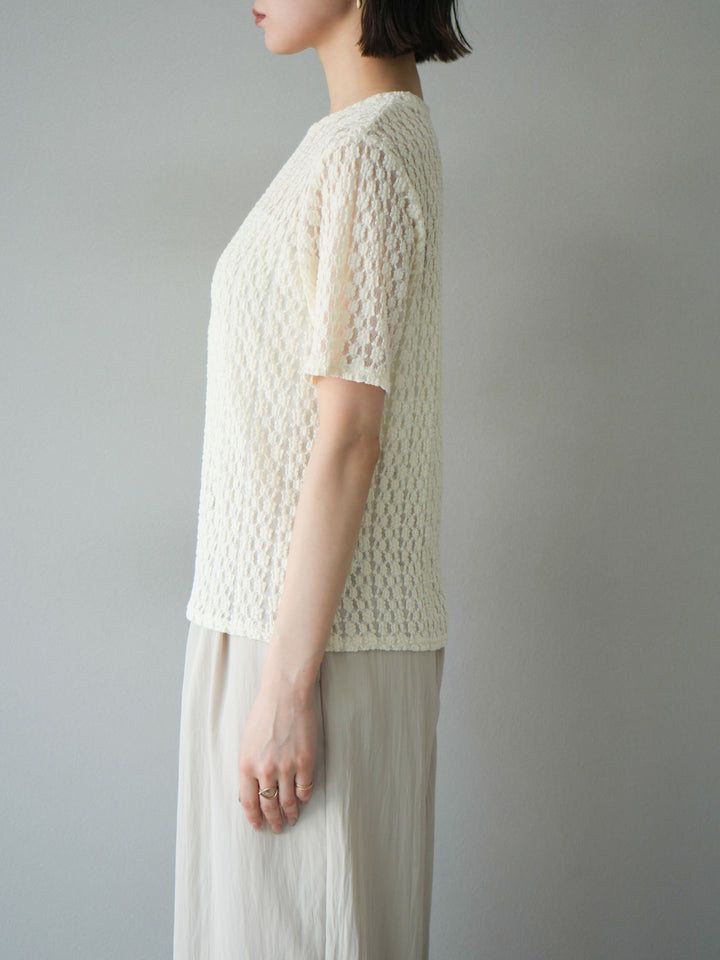 【預購】剪裁蕾絲T卹/象牙白